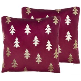 Lot de 2 coussins en velours avec motifs sapin 45 x 45 cm rouge CUPID