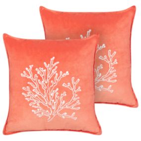 Lot de 2 coussins en velours à motif de corail rouge 45 x 45 cm NORI