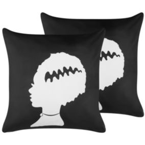 Lot de 2 coussins en velours à motif de femme de Frankenstein noir et blanc 45 x 45 cm MANDEVILLA