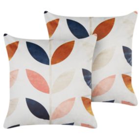 Lot de 2 coussins en velours à motif de feuilles blanc cassé 45 x 45 cm QUINOA