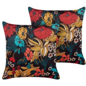 Lot de 2 coussins en velours à motif de fleurs multicolores 45 x 45 cm PROTEA
