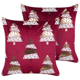 Lot de 2 coussins en velours à motif de sapin de Noël rouge 45 x 45 cm GOLDSPRUCE