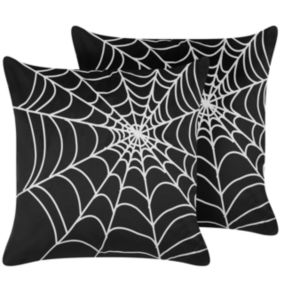 Lot de 2 coussins en velours noir et blanc motif toile d'araignée 45 x 45 cm LYCORIS