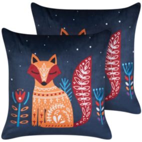 Lot de 2 coussins FIRESPIKE Velours 45 x 45 cm Animal Bleu foncé