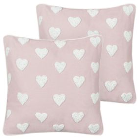 Lot de 2 coussins GAZANIA Coton 45 x 45 cm Broderie Rose pastel