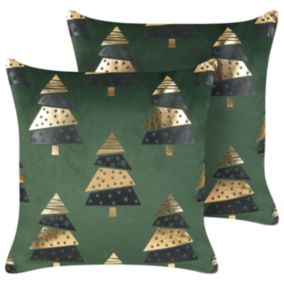 Lot de 2 coussins GOLDSPRUCE Velours 45 x 45 cm Motif de plante Vert