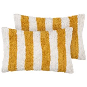 Lot de 2 coussins HELIANTHUS Coton 30 x 50 cm À rayure Touffeté Blanc