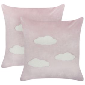 Lot de 2 coussins IPOMEA Velours 45 x 45 cm Pour enfants Broderie Rose