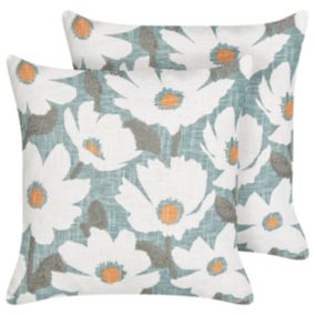 Lot de 2 coussins JATROPHA Coton 45 x 45 cm Floral Impression en bloc Bleu clair