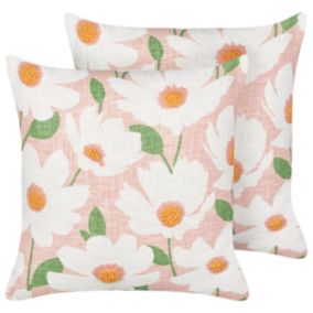 Lot de 2 coussins JATROPHA Coton 45 x 45 cm Floral Impression en bloc Rose