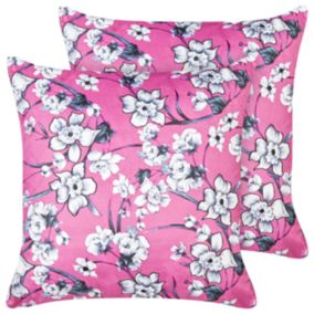 Lot de 2 coussins KOELERIA Velours 45 x 45 cm À rayure Broderie Rose fushia