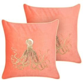 Lot de 2 coussins LAMINARIA Coton 45 x 45 cm Corail