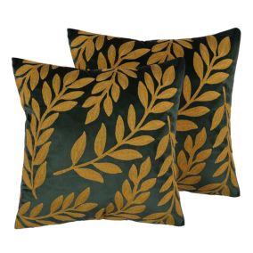 Lot de 2 coussins MISTLETOE Velours 45 x 45 cm Motif de plante Vert Doré