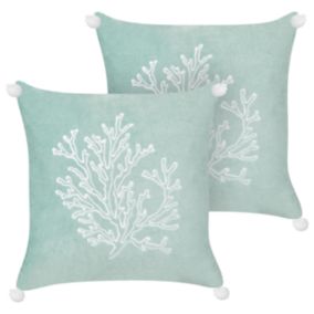 Lot de 2 coussins NORI Coton 45 x 45 cm Animal Broderie Vert menthe