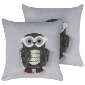 Lot de 2 coussins OPHRYS Velours 45 x 45 cm Animal Gris