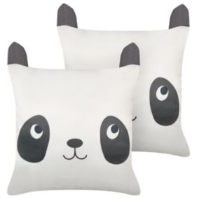 Lot de 2 coussins PANDAPAW Coton 45 x 45 cm Pour enfants Impression en bloc Blanc