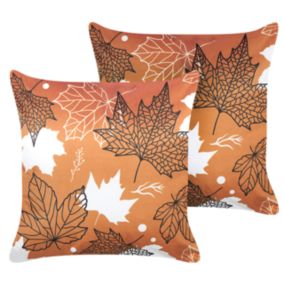 Lot de 2 coussins POINSETTIA Velours 45 x 45 cm Motif de plante Orange