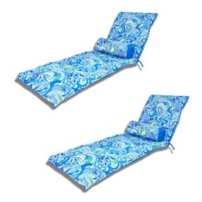 LOT de 2 Coussins pour Chaise Longue & Transat 195/60cm + 2 Traversin - AntiUV et Imperméable - Motif Arabesque