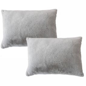 Lot de 2 coussins rectangulaires,  imprimés fausse fourrure, 65x50cm, gris, collection Rabbit, CMADECO