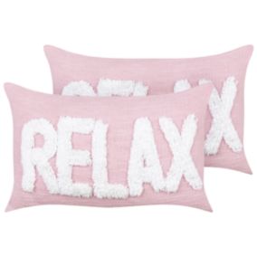 Lot de 2 coussins RELAXIFY Coton 30 x 50 cm Texte Touffeté Rose pastel