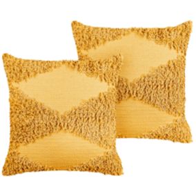 Lot de 2 coussins RHOEO Coton 45 x 45 cm Géométrique Touffeté Jaune