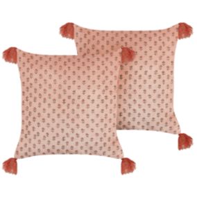 Lot de 2 coussins RUMHORA Coton 45 x 45 cm Floral Impression en bloc Rose