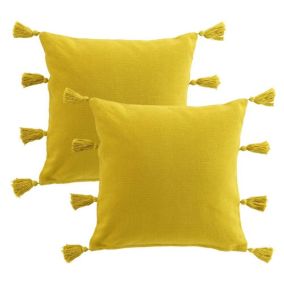 Lot de 2 coussins Tasselina - 40x40 Jaune - Douceur d'Intérieur