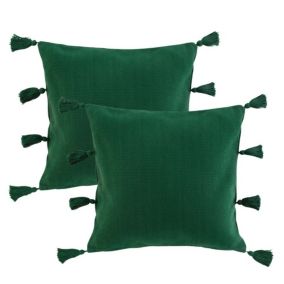 Lot de 2 coussins Tasselina - 40x40 Vert - Douceur d'Intérieur