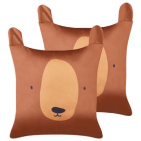 Lot de 2 coussins TEDDYBEAR Bouclé 45 x 45 cm Pour enfants Animal Touffeté Marron