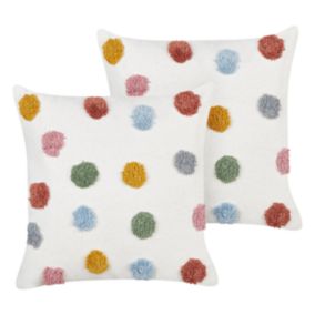 Lot de 2 coussins WALLFLOWER Coton 45 x 45 cm À pois Touffeté Blanc