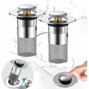 Lot de 2 Crépine de vidange d'évier escamotable - avec panier filtrant amovible en acier inoxydable piège à cheveux