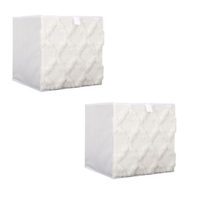 Lot de 2 cubes de rangement pliables avec tissu texturé Beige, L. 30 x l. 30 x H. 30 cm