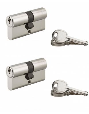Lot de 2 cylindres de serrure à double entrée, 30x30mm, s'entrouvrant, nickel, 3 clés/cylindre - SP