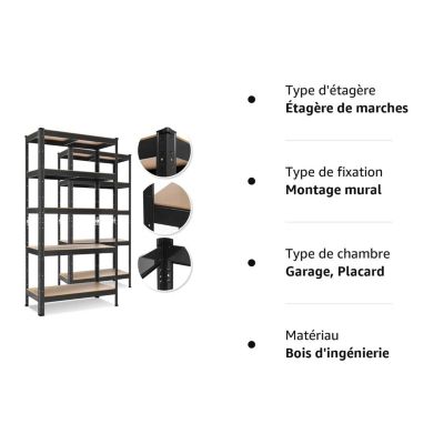 Lot de 2 Etagères de Stockage - Etagère de Cave pour Charges Lourdes - Charge 875kg Max - Etagère d'Atelier Enfichable