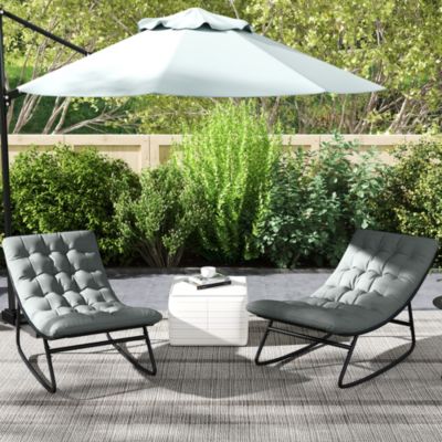Lot de 2 fauteuils à bascule de jardin avec matelas style Chesterfield acier noir tissu gris