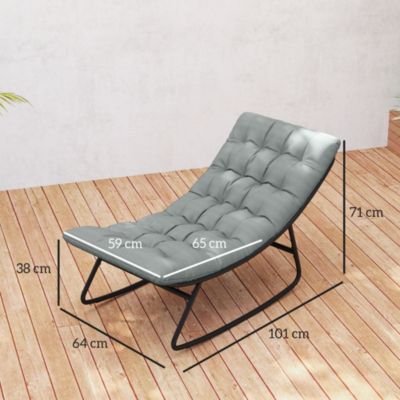 Lot de 2 fauteuils à bascule de jardin avec matelas style Chesterfield acier noir tissu gris