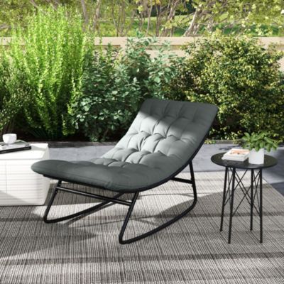 Lot de 2 fauteuils à bascule de jardin avec matelas style Chesterfield acier noir tissu gris