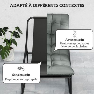 Lot de 2 fauteuils à bascule de jardin avec matelas style Chesterfield acier noir tissu gris