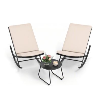 Lot de 2 Fauteuils à Bascule de Jardin avec Table Basse, Chaises Berçante en Rotin PE, Ensemble Slaon Extérieur pour 2 Personnes