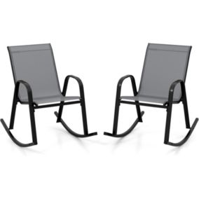 Lot de 2 Fauteuils à Bascule en Textilène Chaises à Bascule avec Dossier Incurvé et Accoudoirs Confortables Gris