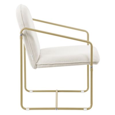 Lot De 2 Fauteuils De Lecture Modernes – Beiges, Rembourrés, Structure Acier Doré/noir – Neufs