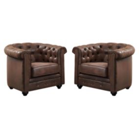 Lot de 2 Fauteuils CHESTERFIELD en microfibre aspect cuir vieilli