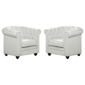 Lot de 2 Fauteuils CHESTERFIELD - Simili Blanc