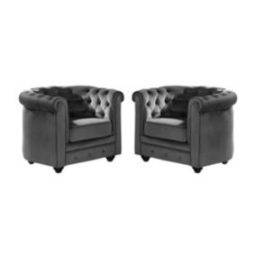 Lot de 2 Fauteuils CHESTERFIELD - Velours anthracite