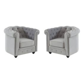 Lot de 2 Fauteuils CHESTERFIELD - Velours gris clair