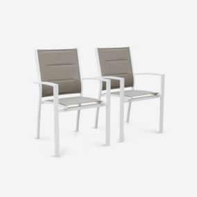 Lot de 2 fauteuils Chicago - Aluminium blanc et textilène taupe. empilables