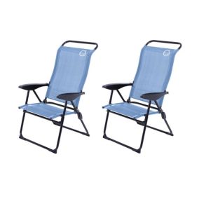 Lot de 2 fauteuils de camping 5 positions - O'Camp - Bleu - Dimensions : 70 x 62 x 105 cm