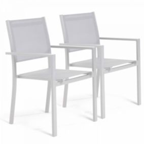 Lot de 2 fauteuils de jardin aluminium et textilène blanc  Oviala