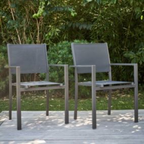 Lot de 2 fauteuils de jardin aluminium et textilène gris  Oviala