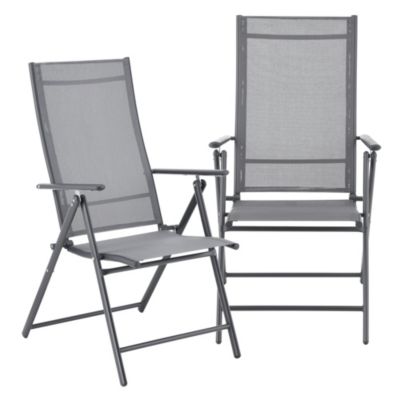 Lot de 2 Fauteuils de Jardin avec Accoudoirs et Dossier Acier Polyester Gris Clair et Foncé en.casa